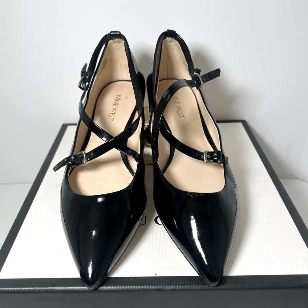 Nine West Black Flats with Straps Sz 7.5